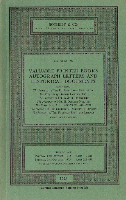 Sothebys October 1973 Valuable Printed Books & Historical Documents