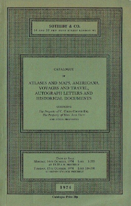 Sothebys October 1974 Atlases & Travel Autograph Letters & Historical Documents