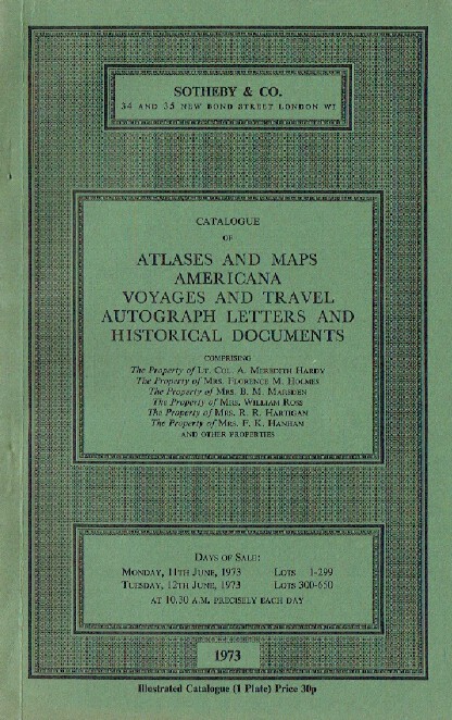 Sothebys June 1973 Atlases and Travel Autograph Letters & Historical Documents