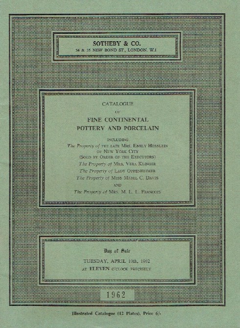 Sothebys April 1962 Fine Continental Pottery and Porcelain