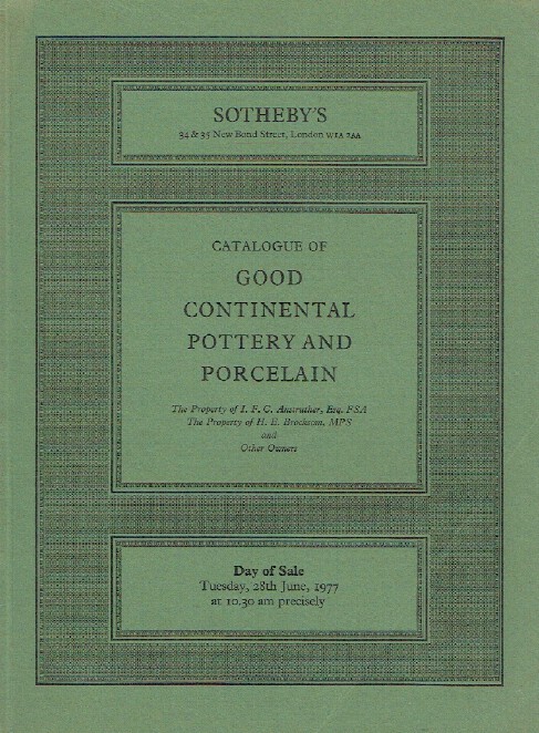 Sothebys June 1977 Good Continental Pottery & Porcelain