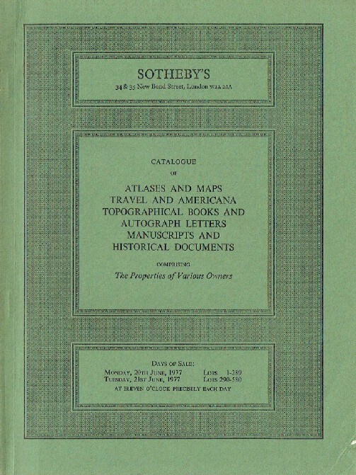 Sothebys June 1977 Atlases, Travel, Topographical Books & Autograph Letters
