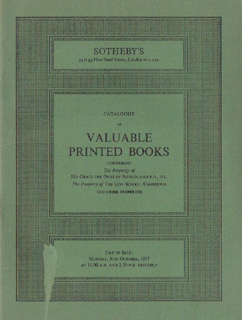 Sothebys October 1977 Valuable Printed Books