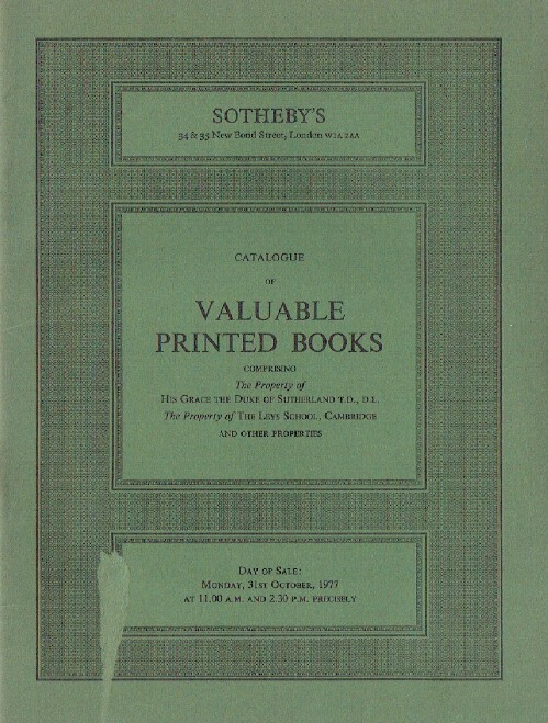 Sothebys October 1977 Valuable Printed Books