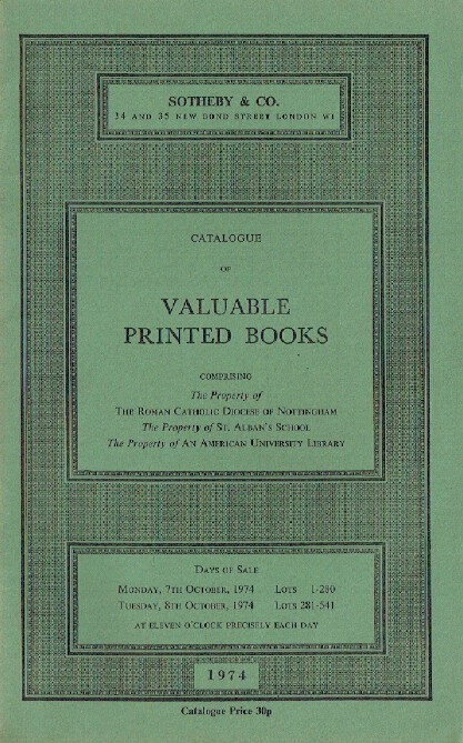 Sothebys October 1974 Valuable Printed Books