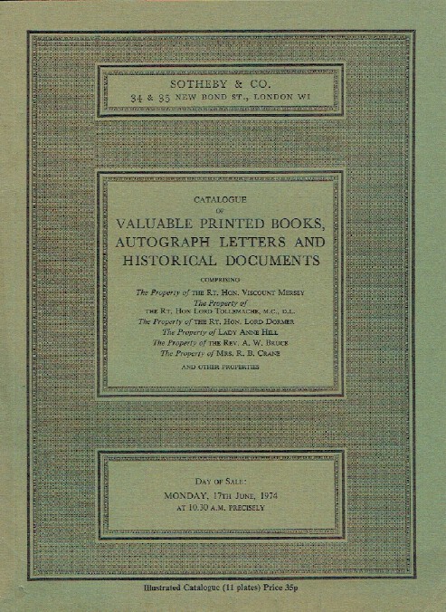 Sothebys June 1974 Valuable Printed Books & Historical Documents