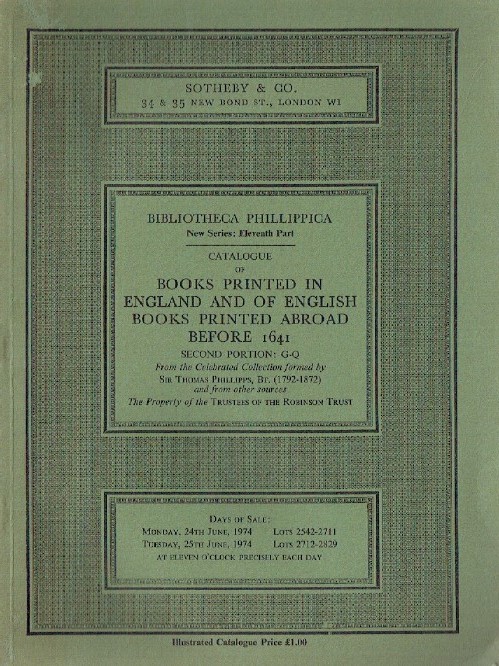Sothebys June 1974 Books Printed in England and of English Books Printed Abroad