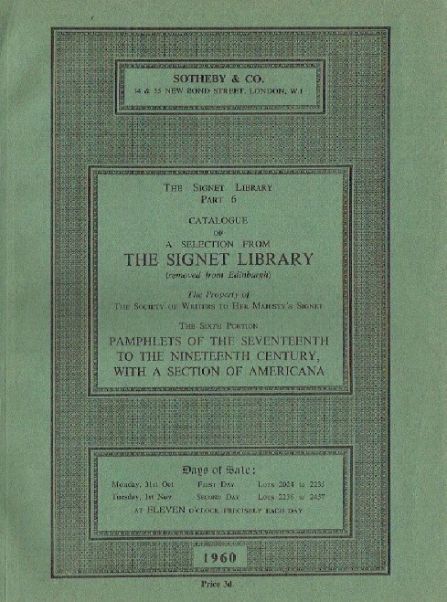 Sothebys October, November 1960 A Signet Library