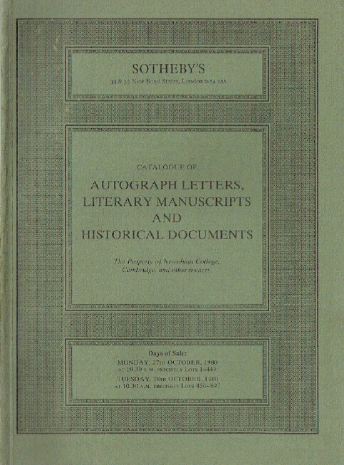 Sothebys October 1980 Autograph Letters, Manuscripts & Historical Documents