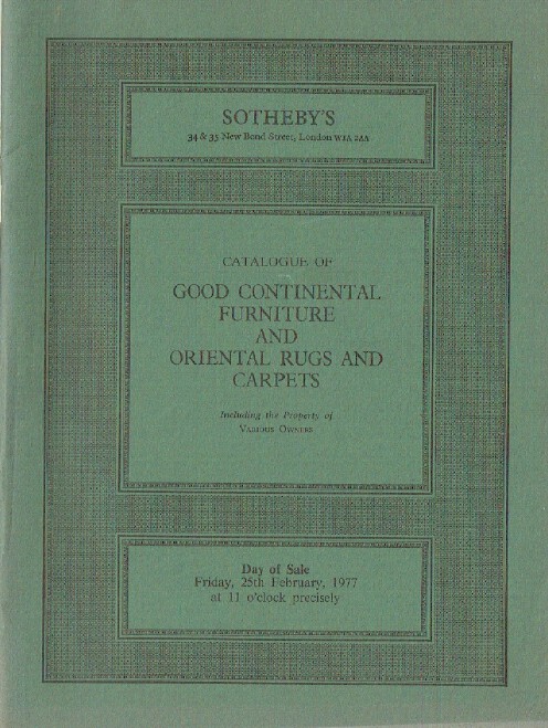 Sothebys February 1977 Continental Furniture and Oriental Rugs & Carpets