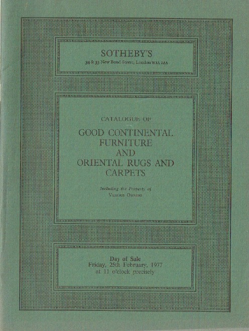 Sothebys February 1977 Continental Furniture and Oriental Rugs & Carpets