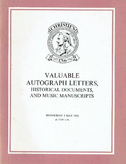 Christies May 1982 Valuable Autograph Letters & Historical Documents