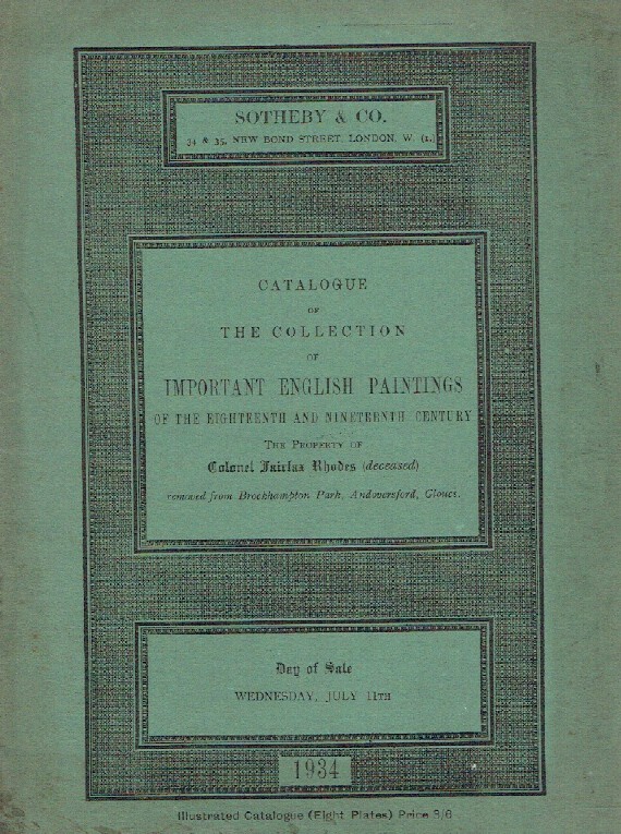 Sothebys July 1934 Important English Paintings of The 18th and 19th Century