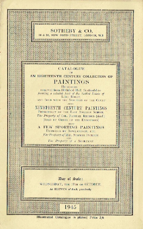 Sothebys Oct 1945 18th & 19th C Coll. of Paintings & Sporting (Digital only)