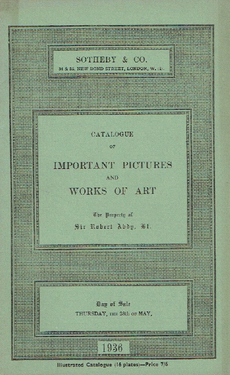 Sothebys May 1936 Important Pictures & Works of Art