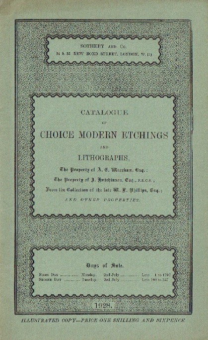 Sothebys July 1928 Choice Modern Etchings & Lithographs