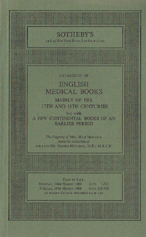 Sothebys March 1980 English Medical Books Mainly of the 17th & 18th Centuries