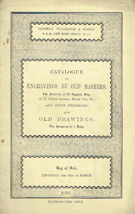 Sothebys March 1924 Engravings by Old Masters & Drawings (Digital only)