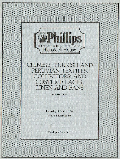 Phillips March 1984 Chinese, Turkish, Peruvian Textiles, Costume Laces & Linen - Click Image to Close