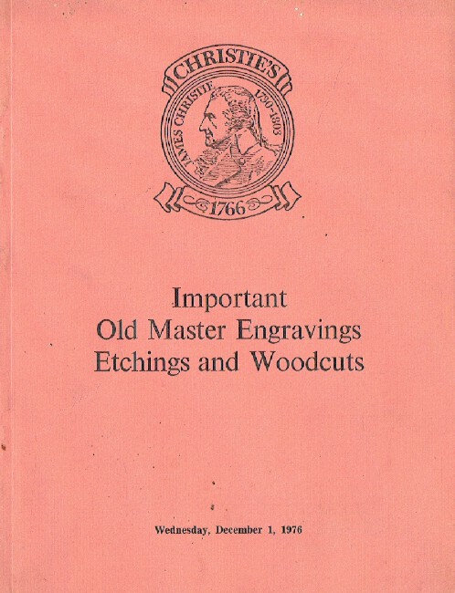 Christies December 1976 Important Old Master Engravings Etchings & Woodcuts - Click Image to Close