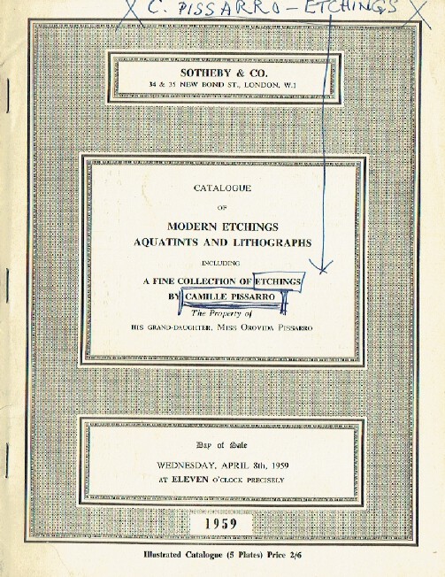 Sothebys April 1959 Modern Etchings, Aquatints & Lithographs