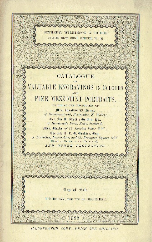 Sothebys December 1922 Valuable Engravings & Fine Mezzotint (Digital only)