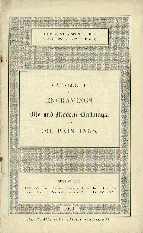 Sothebys December 1920 Engravings, Old & Modern Drawings and Oil Paintings