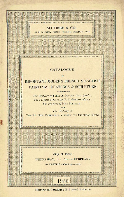 Sothebys February 1950 Important Modern French & English Paintings & Sculpture