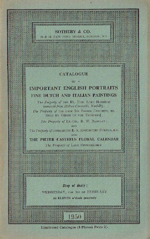 Sothebys February 1950 Important English Portraits, Dutch & Italian Paintings