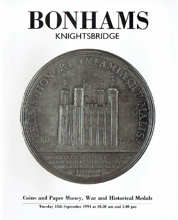 Bonhams September 1994 Coins and Paper Money, War & Historical Medals