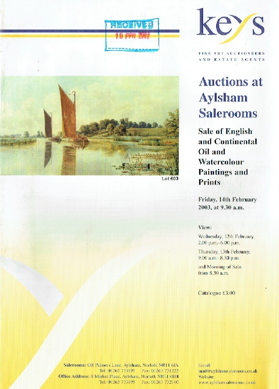 Keys February 2003 English & Continental Oil Watercolour, Paintings & Prints