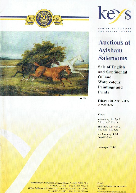 Keys April 2003 English & Continental Oil Watercolour, Paintings & Prints