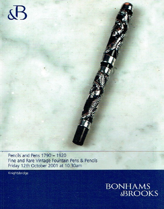 Bonhams & Brooks October 2001 Pencils & Pens 1790-1920 Vintage Fountain Pens - Click Image to Close