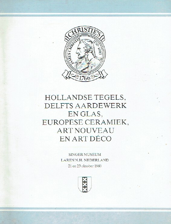 Christies October 1980 Dutch Tiles, Delftware, European Pottery & Art Deco