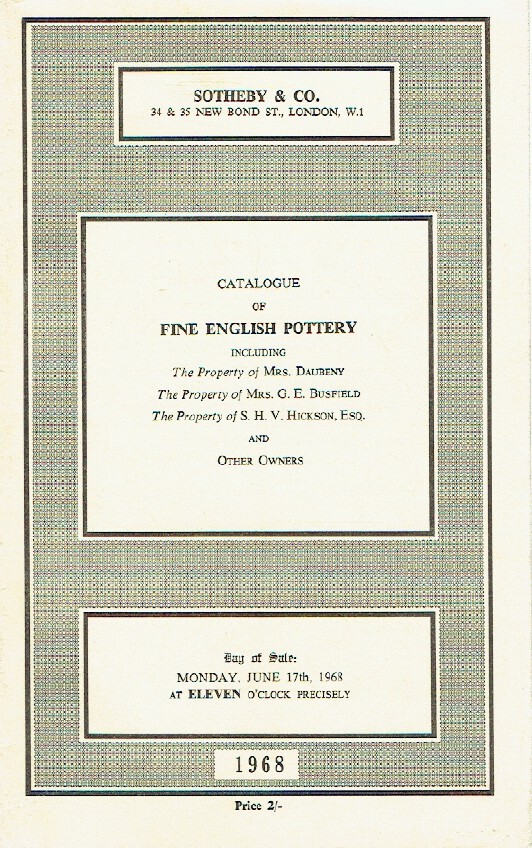 Sothebys June 1968 Fine English Pottery