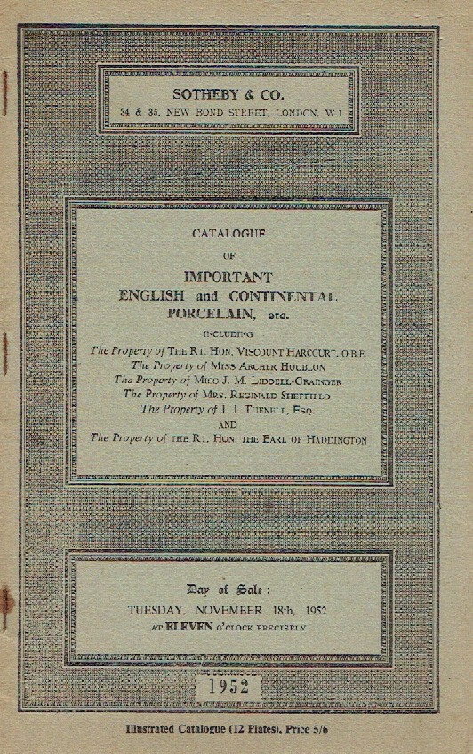 Sothebys November 1952 Important English and Continental Porcelain