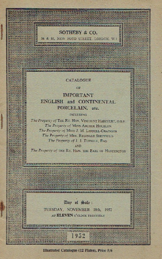 Sothebys Nov 1952 Important English and Continental Porcelain (Digital only)