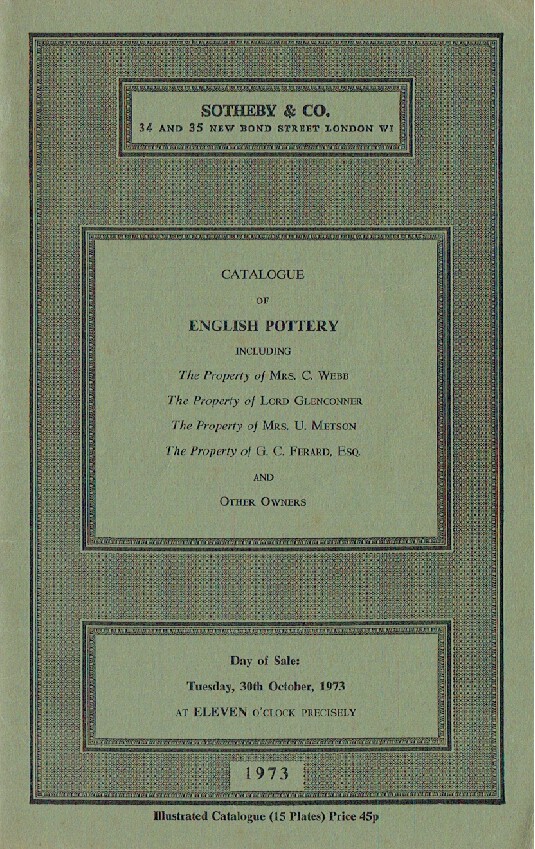 Sothebys October 1973 English Pottery