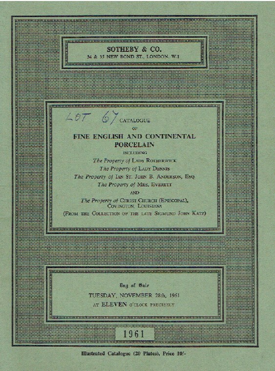 Sothebys Nov 1961 Fine English and Continental Porcelain (Digital only)