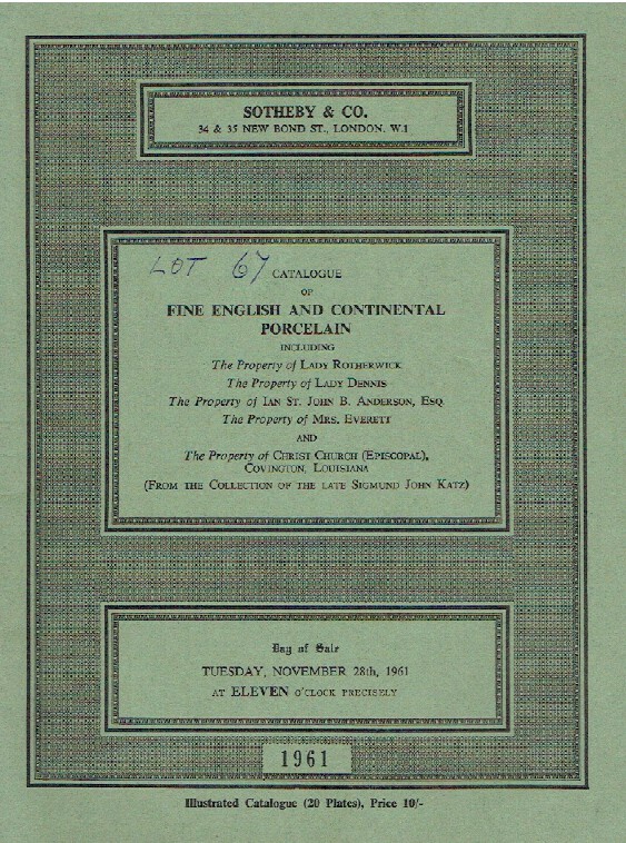 Sothebys November 1961 Fine English and Continental Porcelain