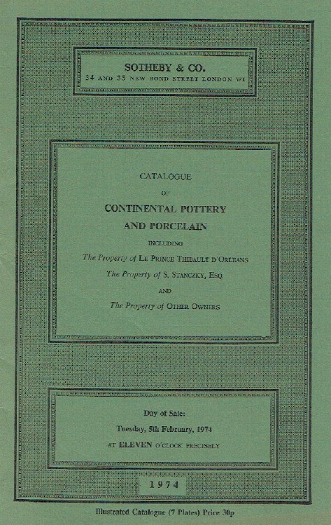 Sothebys February 1974 Continental Pottery & Porcelain