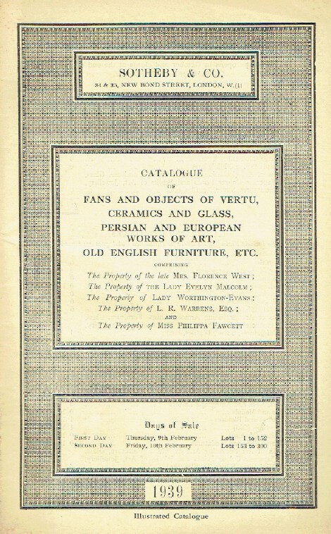 Sothebys February 1939 Objects of Vertu, Glass, European WOA & English Furniture