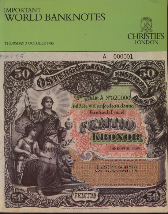 Christies 1985 Important World Banknotes