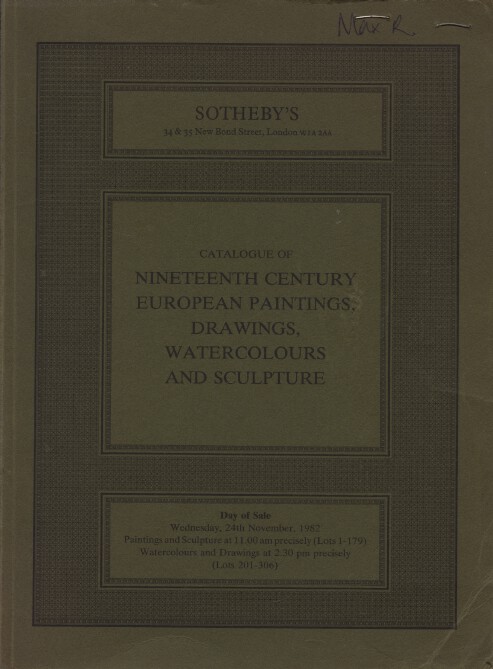 Sothebys 1982 19th C. European Paintings, Drawings, Watercolours