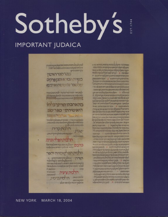Sothebys March 2004 Important Judaica