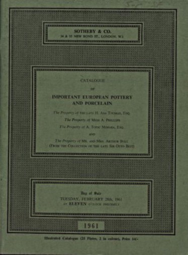 Sothebys February 1961 Important European Pottery and Porcelain