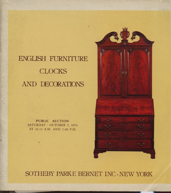 Sotheby Parke Bernet 1974 English Furniture, Clocks & Decoration