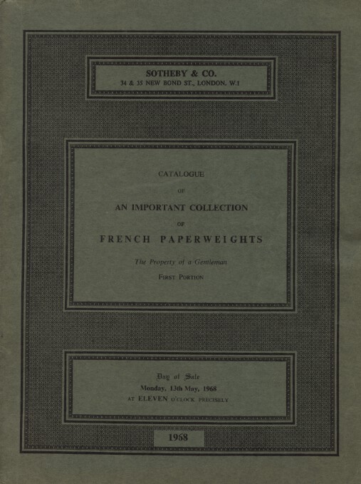 Sothebys 1968 An Important Collection of French Paperweights