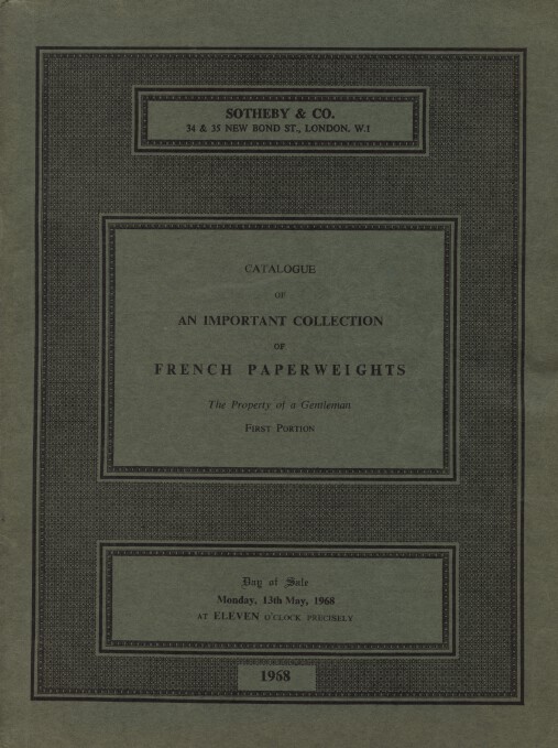 Sothebys 1968 An Important Collection of French Paperweights