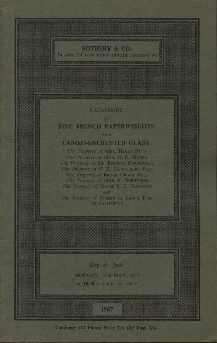 Sothebys 1967 Fine French Paperweights & Cameo-Encrusted Glass